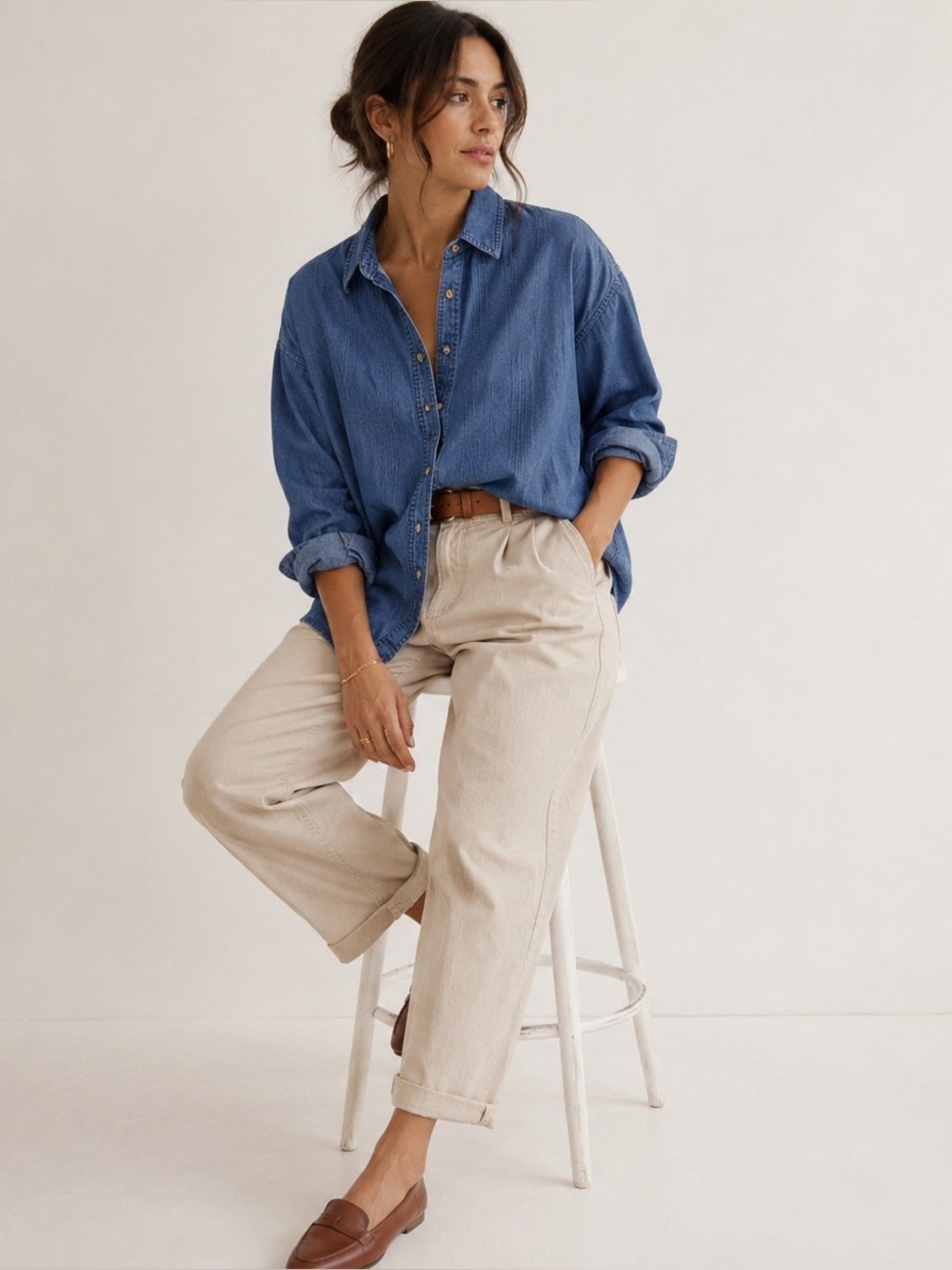 Vintage Studio Collection women's 3X chambray denim button up shirt 24W‎